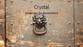  Presentation with old wooden door antique - Slide deck enhanced with antique handle with lion head on old wooden door with cracked paint texture background and a coral colored foreground