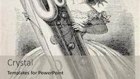  Presentation with antique - Audience pleasing slide deck consisting of antique humorous illustration of woman playing a big brass instrument original from drawing of carlo gripp was published on l'illustration journal universel paris 1860 backdrop and a light gray colored foreground