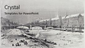  Presentation with frozen - Presentation theme enhanced with antique illustration of frozen seine in parisian winter from drawing of provost and cosson-smeeton after sketch of pignard published on l'illustration journal universel paris 1868 background and a light gray colored foreground