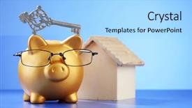  Presentation with accounting financial bank banking account - Theme with antique key on the piggy background and a light blue colored foreground