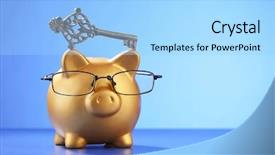  Presentation with piggy bank - Slide deck consisting of antique key on the piggy background and a light blue colored foreground