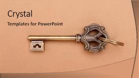  Presentation with antique wood furniture - Audience pleasing theme consisting of antique keys on wooden table backdrop and a coral colored foreground