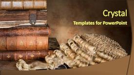  Presentation with lawyer - Audience pleasing theme consisting of antique lawyer's wig with old books and glasses backdrop and a tawny brown colored foreground