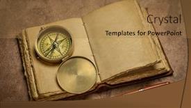  Presentation with vintage compass - Amazing PPT theme having antique-leather-bound-journal backdrop and a coral colored foreground