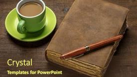  Presentation with bound - PPT theme having antique-leather-bound-journal background and a tawny brown colored foreground
