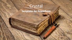  Presentation with antique - Colorful slide deck enhanced with antique-leatherbound-journal-with-decked backdrop and a coral colored foreground