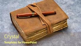  Presentation with antique - PPT theme with antique-leatherbound-journal-with-decked background and a tawny brown colored foreground