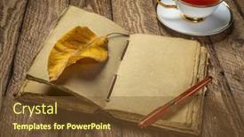  Presentation with tea cup - Theme enhanced with antique-leatherbound-journal-with-decked background and a tawny brown colored foreground