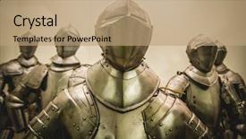  Presentation with armor - Beautiful slides featuring antique medieval iron armor spanish backdrop and a coral colored foreground