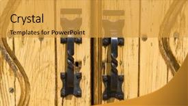  Presentation with church building - PPT theme featuring antique mission - iron door handles background and a gold colored foreground