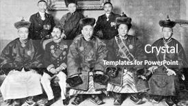  Presentation with mongolian - Amazing PPT theme having antique mission - mongolian delegation in tsarskoye selo backdrop and a gray colored foreground