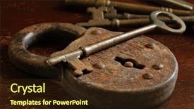  Presentation with wooden lighting - Audience pleasing PPT theme consisting of antique padlock with skeleton key backdrop and a wine colored foreground