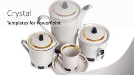  Presentation with tableware - Presentation design consisting of antique porcelain tableware for tea on a white background background and a white colored foreground