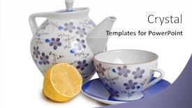  Presentation with tableware - Slide deck having antique porcelain tableware for tea on a white background background and a white colored foreground