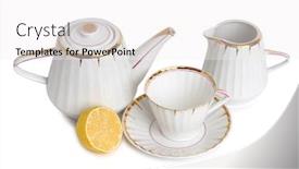  Presentation with tableware - Slide deck having antique porcelain tableware for tea on a white background background and a white colored foreground