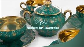  Presentation with porcelain - Beautiful slides featuring antique porcelain tea set backdrop and a ocean colored foreground