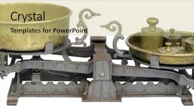  Presentation with clipping - Beautiful PPT theme featuring antique scales - old balance isolated with clipping backdrop and a soft green colored foreground