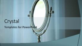  Presentation with mirror - Presentation having antique silver mirror on table background and a light blue colored foreground