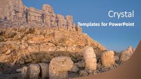 Presentation with mountain top - Presentation design consisting of antique-statues-on-nemrut-mountain background and a teal colored foreground