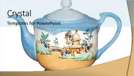  Presentation with teapot - Presentation theme enhanced with antique teapot islated with clipping pah background and a light blue colored foreground
