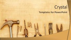  Presentation with wood tools - PPT theme featuring antique things - assorted old work tools background and a blonde colored foreground