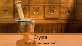  Presentation with oriental medicine - Slide deck having antique traditional chinese medicine tool background and a gold colored foreground