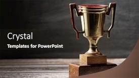  Presentation with trophy - Colorful slide set enhanced with antique-trophy-on-wood-background backdrop and a wine colored foreground