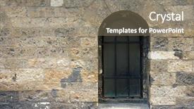  Presentation with stacked stone wall - Amazing slide deck having antique window in stone wall backdrop and a gray colored foreground