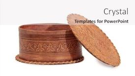  Presentation with antique - Colorful slide deck enhanced with antique wooden box on a white background backdrop and a white colored foreground