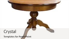  Presentation with round table - Presentation theme having antique wooden round table isolated background and a light gray colored foreground