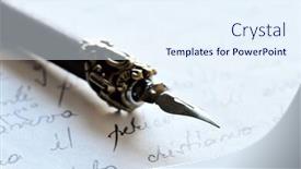  Presentation with instrument - Slide deck with antique writing instrument background and a sky blue colored foreground