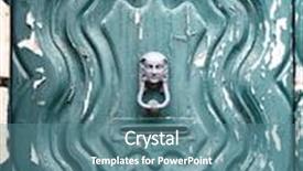  Presentation with old wooden door antique - PPT theme featuring antiqued door and knocker background and a seafoam green colored foreground