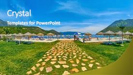  Presentation with doors to beach scene - Cool new slides with antisamos beach in kefalonia island backdrop and a teal colored foreground