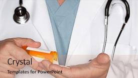  Presentation with capsules pills pill doctor prescription - Cool new PPT theme with antiseptic drugs - male doctor abstract pouring backdrop and a coral colored foreground