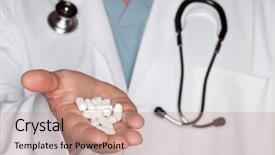  Presentation with hand palm - Presentation theme with antiseptic drugs - male doctor abstract with stethoscope background and a coral colored foreground