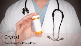  Presentation with antiseptic - Presentation theme having antiseptic drugs - male doctor with stethoscope background and a coral colored foreground