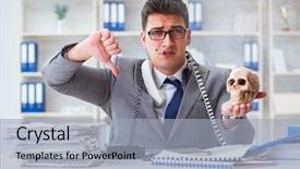  Presentation with ghost human skull - Audience pleasing theme consisting of antismoking - businessman in the office smoking backdrop and a  colored foreground