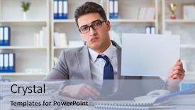  Presentation with smoking - Slide deck enhanced with antismoking - businessman smoking at work background and a light blue colored foreground