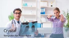  Presentation with doctor examining a newborn baby - Amazing slides having antismoking - doctor examining x-ray images backdrop and a light blue colored foreground