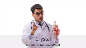  Presentation with skeleton - Slide set with antomical presentation backgrounds - yong male doctor with skeleton background and a light blue colored foreground