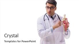  Presentation with skeleton soccer - Theme enhanced with antomical presentation backgrounds - yong male doctor with skeleton background and a  colored foreground