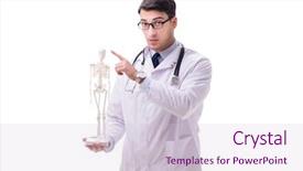  Presentation with skeleton - Cool new slide deck with antomical presentation backgrounds - yong male doctor with skeleton backdrop and a  colored foreground
