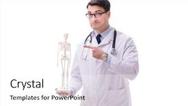  Presentation with running skeleton - PPT theme featuring antomical presentation backgrounds - yong male doctor with skeleton background and a white colored foreground