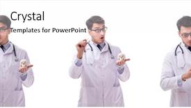  Presentation with skeleton - PPT theme featuring antomical presentation backgrounds - yong male doctor with skeleton background and a  colored foreground