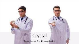  Presentation with skeleton soccer - Amazing PPT theme having antomical presentation backgrounds - yong male doctor with skeleton backdrop and a  colored foreground