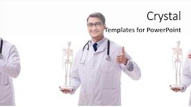  Presentation with skeleton soccer - Beautiful slides featuring antomical presentation backgrounds - yong male doctor with skeleton backdrop and a white colored foreground