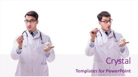  Presentation with skeleton - Theme with antomical presentation backgrounds - yong male doctor with skeleton background and a lemonade colored foreground