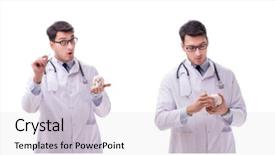  Presentation with skeleton for kids - Audience pleasing PPT theme consisting of antomical presentation backgrounds - yong male doctor with skeleton backdrop and a light gray colored foreground