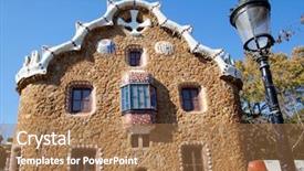  Presentation with fairy tale - PPT theme consisting of antoni gaudi - barcelona park guell fairy tale background and a coral colored foreground