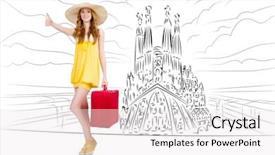  Presentation with spain - Colorful PPT layouts enhanced with antoni gaudi - young woman travelling to spain backdrop and a white colored foreground